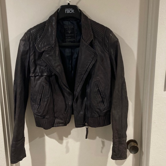 Guess Dark Leather Jacket - Picture 1 of 2